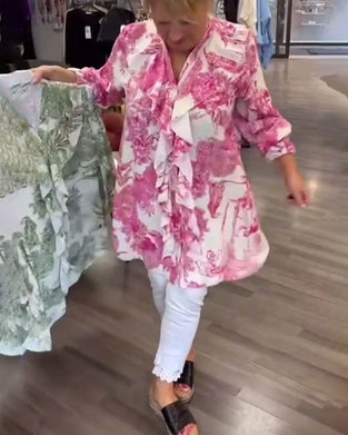 Blouse décontractée à volants imprimés doux