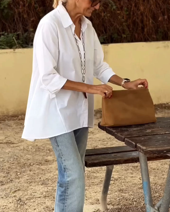 Chemise Décontractée À Revers, Manches Longues