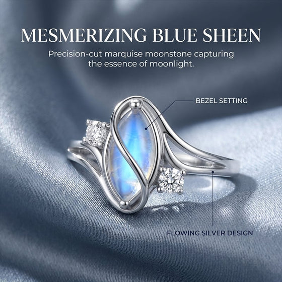 Bague géométrique en pierre de lune ovale