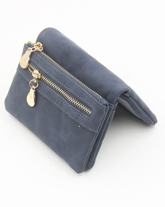 Portefeuille Bifold À Fermeture Éclair Pour Femme Uni Court Porte-Cartes
