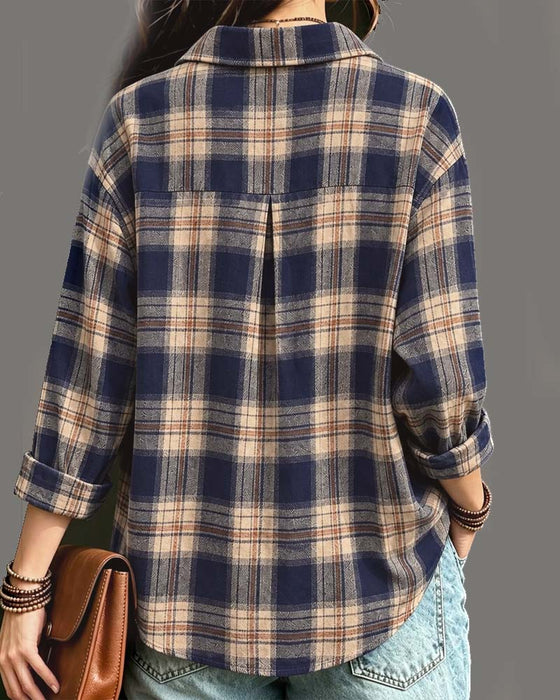 Blouse Col À Carreaux Manches Longues