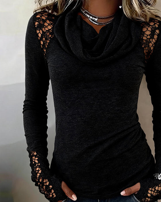 Blouse Col Mock Décontracté Manches Longues Découpe