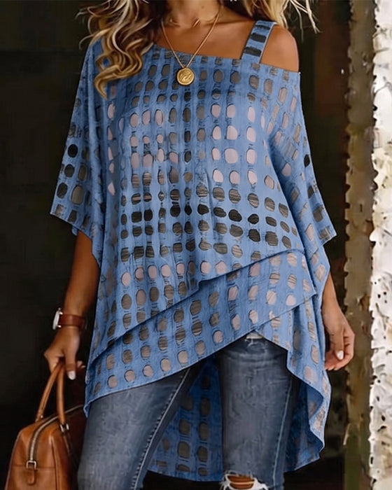 Blouse Imprimé Pois Une Épaule Irrégulière
