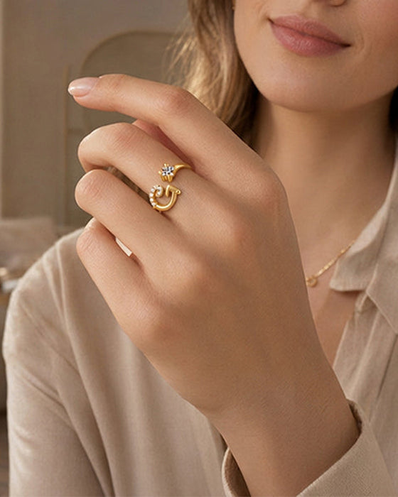 Bague Réglable Scintillante Avec Initiale Pour Femmes