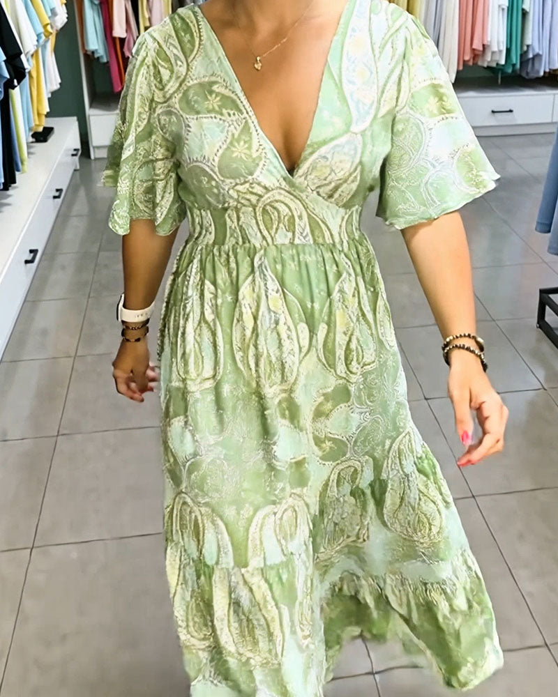 Robe Col V Volant Imprimé