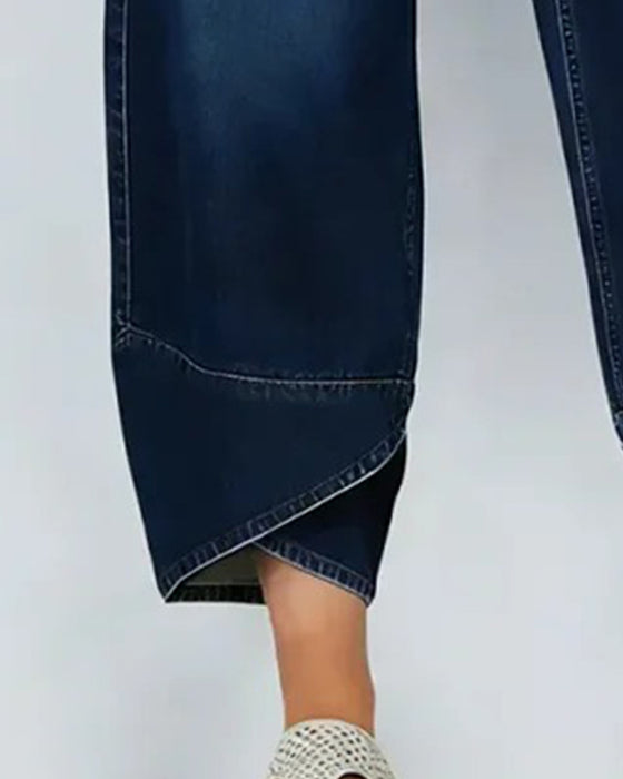 Pantalon En Denim Patchwork Décontracté
