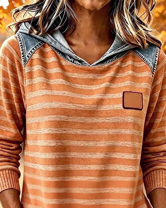 Hoodie Patchwork Rayure Décontracté