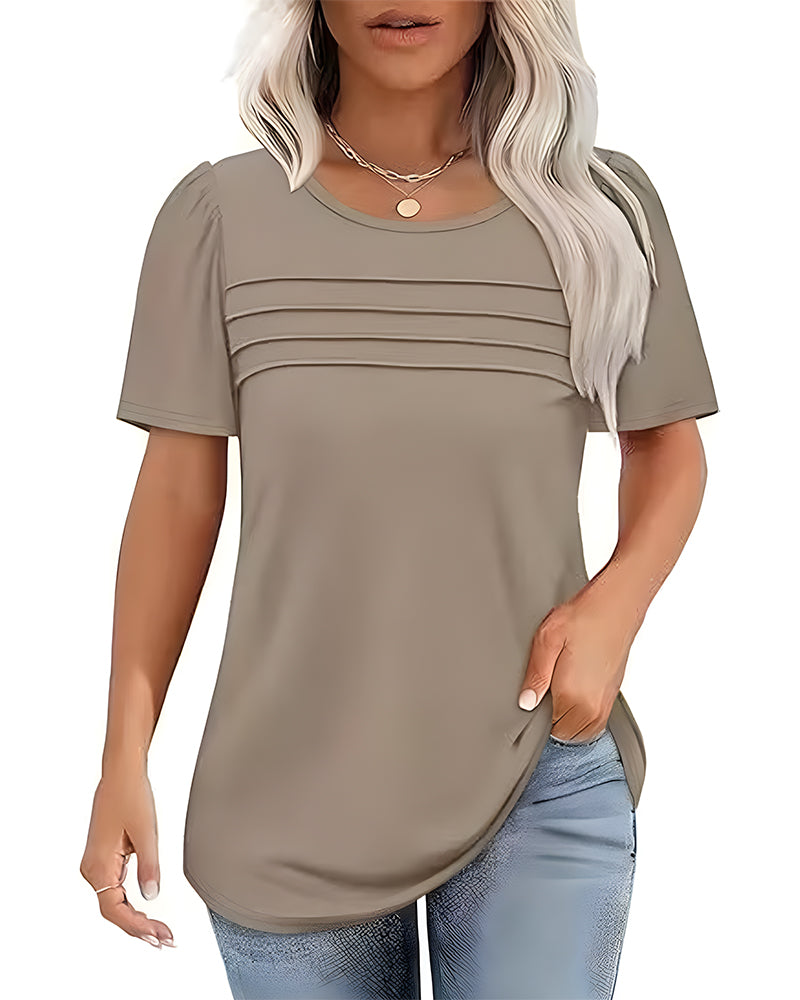 T-Shirt Plissé Ample Col Rond Manches Courtes