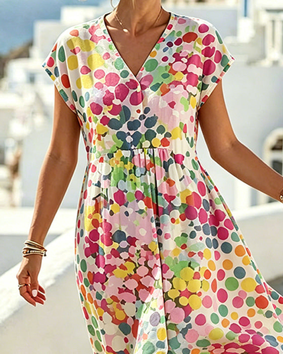 Robe Polka Dot Col V Taille