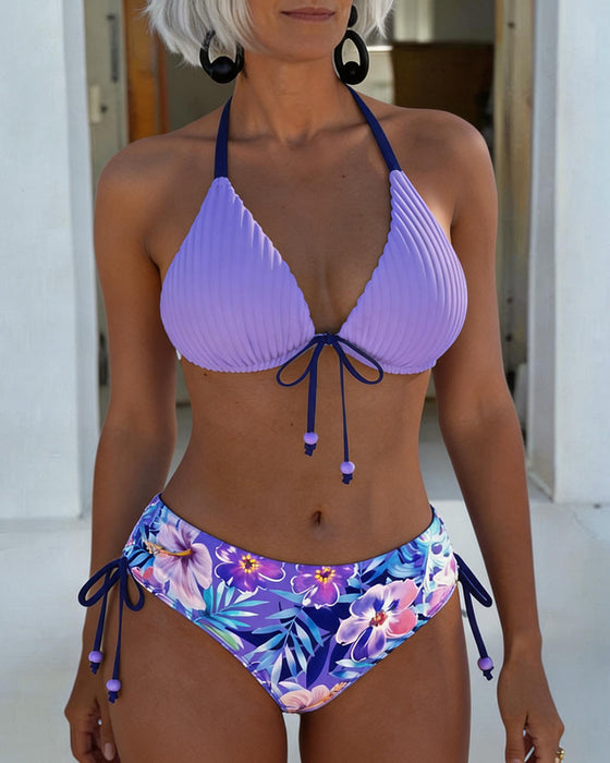 Bikini Halter Devant Attacher Imprimé