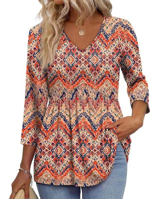 Blouse Ample Manches Trois-Quarts Décontractée
