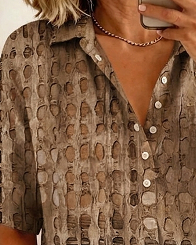 Blouse Imprimé Pois Bouton Demi-Patron