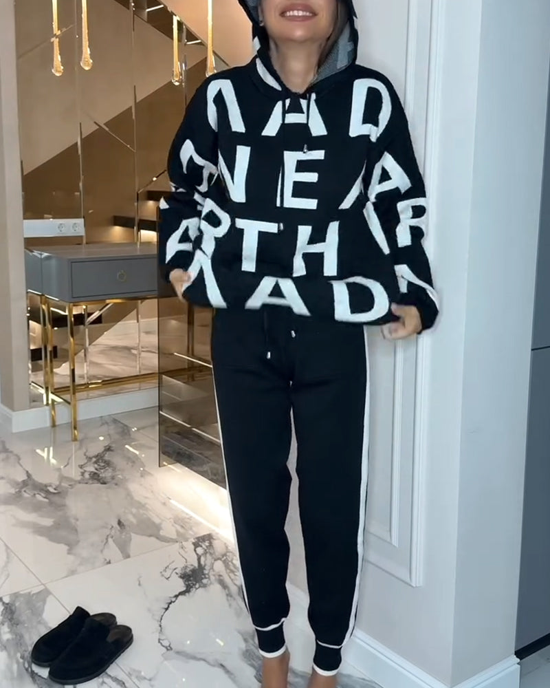 Ensemble Deux-Pièces À Capuche Et Imprimé Lettre