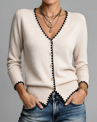Cardigan Col V Boutonné Contraste