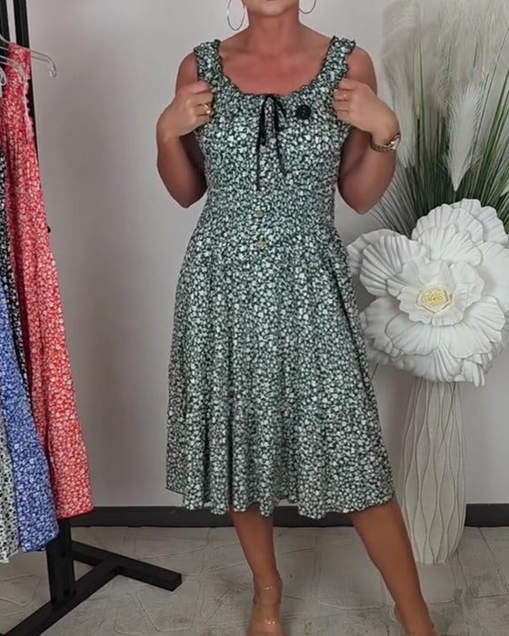 Robe Florale Bretelles Lacet Taille