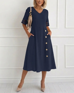 Robes Col V Uni A-Ligne
