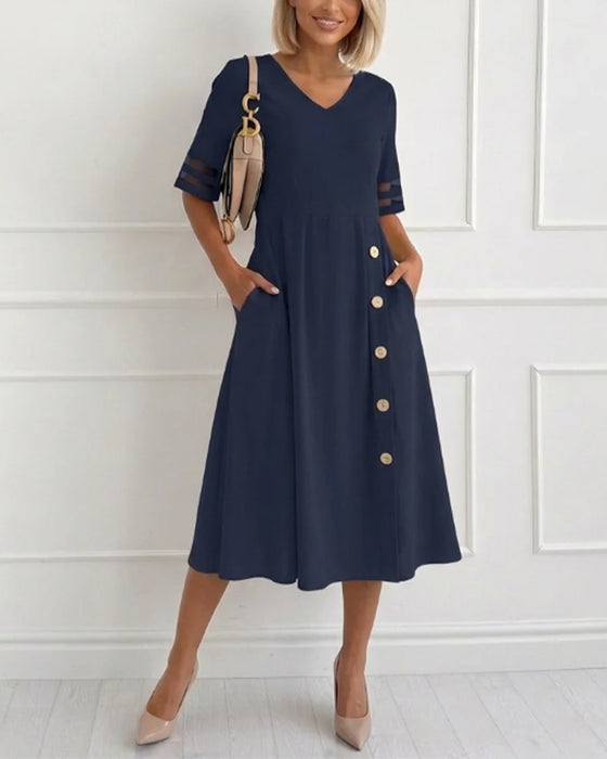 Robes Col V Uni A-Ligne