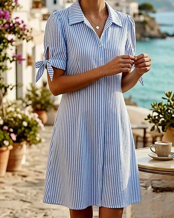 Robe Nœud Papillon Cordon De Serrage Poignet Chemise Rayée