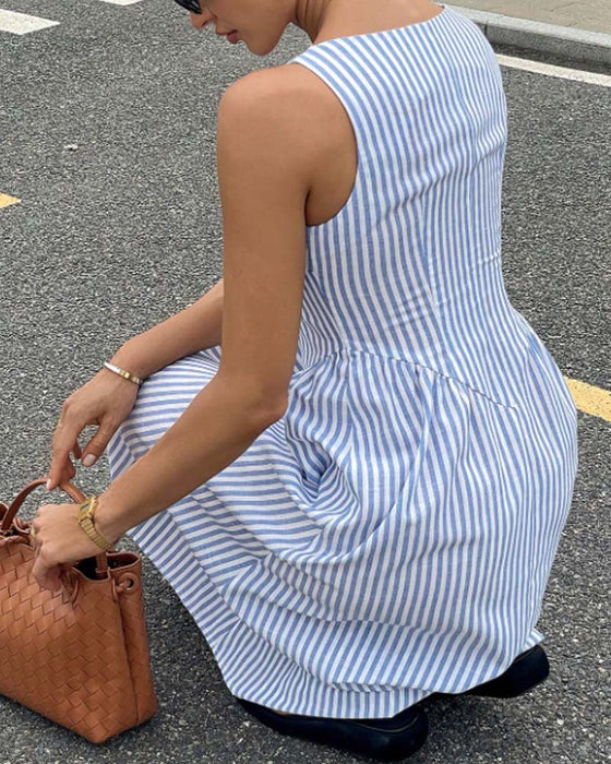 Robe Sans Manches Rayée A-Ligne
