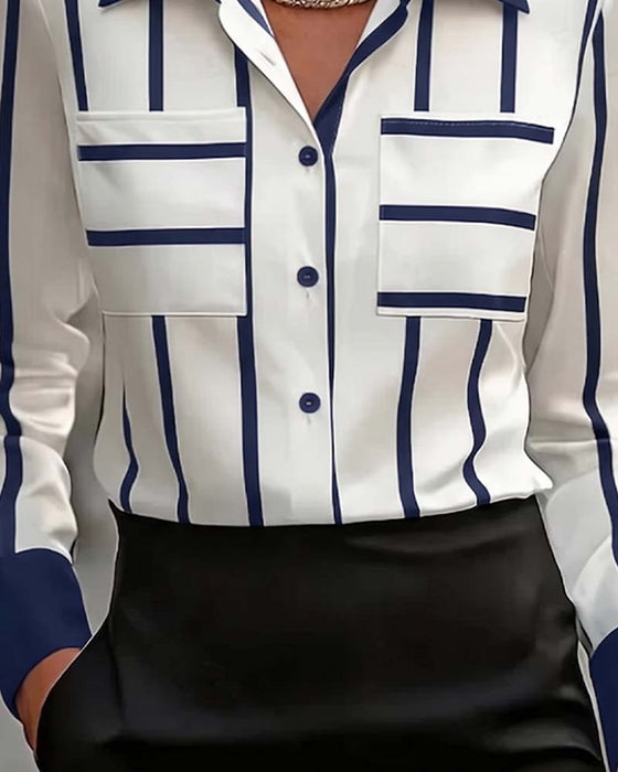 Chemise Rayée Poche Satin Décontractée