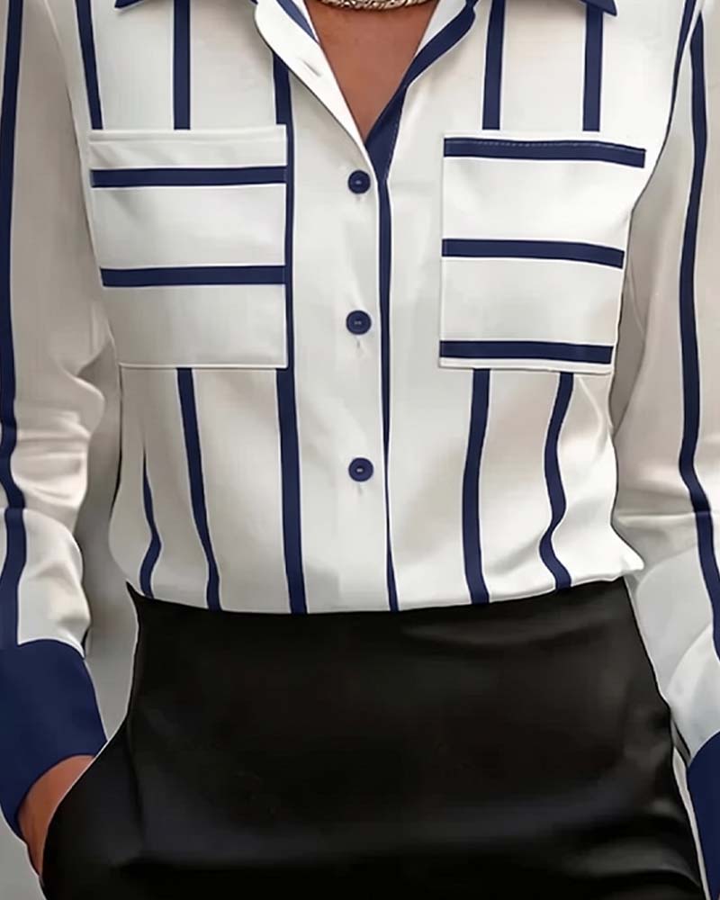Chemise Rayée Poche Satin Décontractée