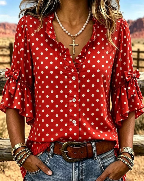 Chemise Pois Volant Nœud