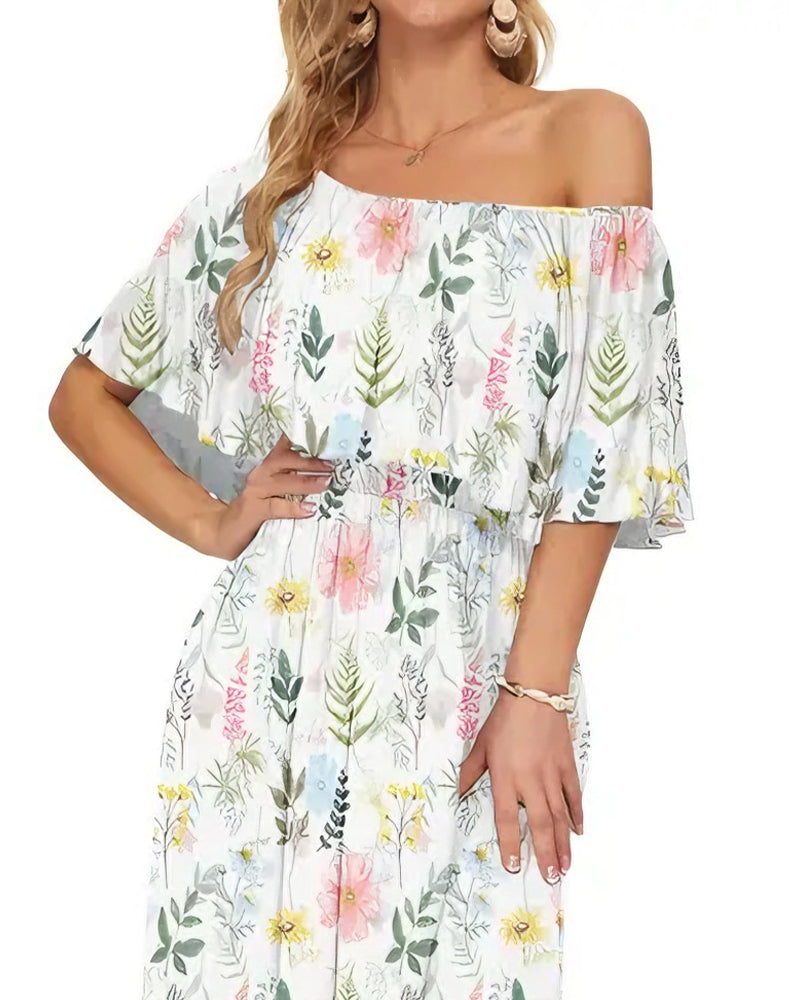 Robe Élégante Lavage À L'encre Fleurie Maxi