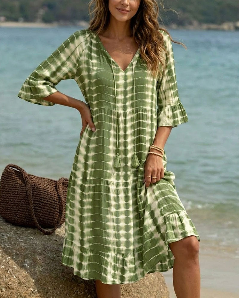Robe Col V, Imprimé Dégradé, Vacances
