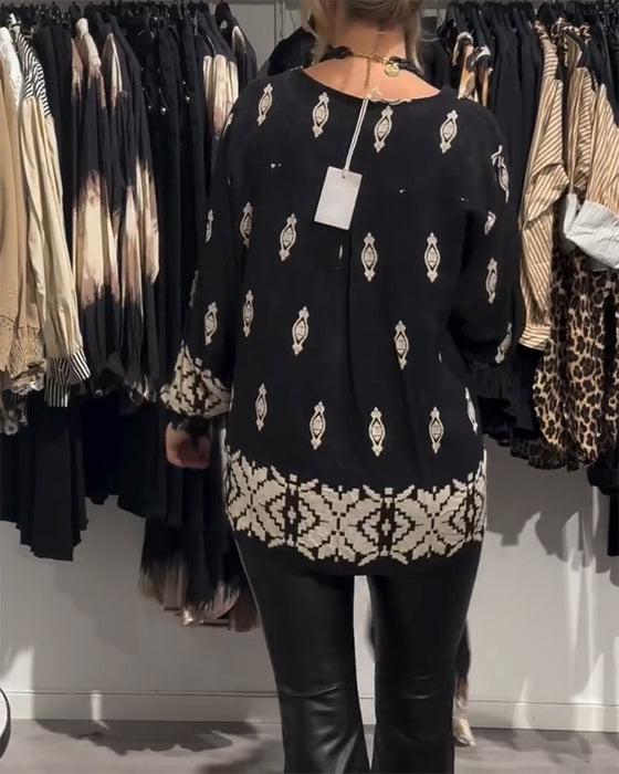 Chemise imprimée à manches lanternes et col en V