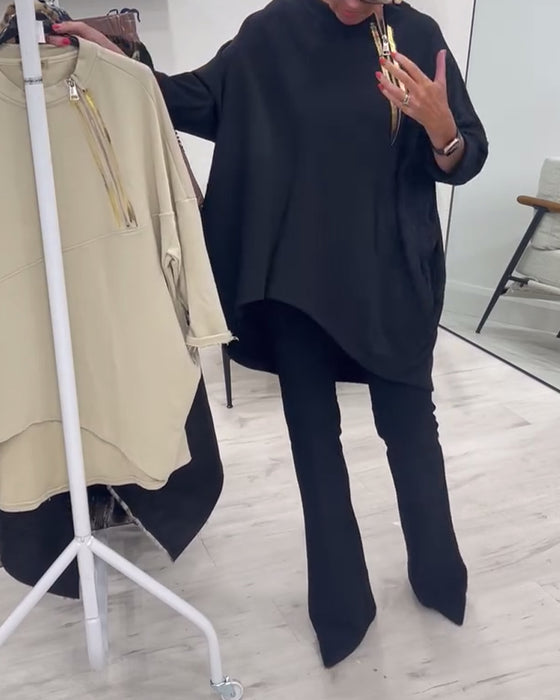 Sweat-shirt décontracté ample avec poches latérales zippées