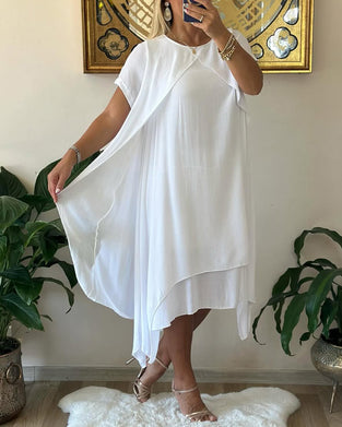 Robe Faux Deux-pièces Double-couche Ample À Manches Courtes