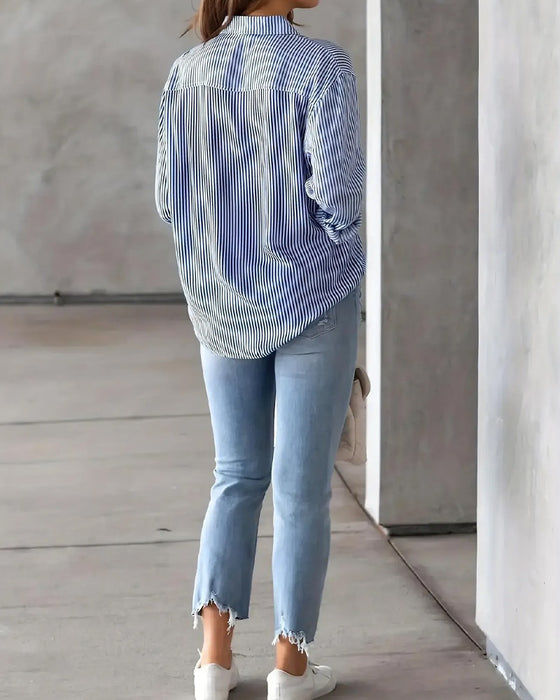 Chemise Rayée Poche Manche Longue Lâche