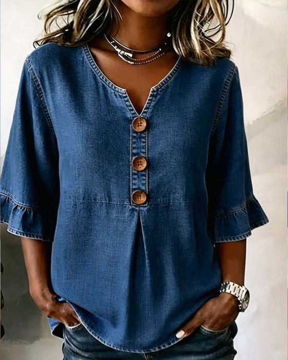Blouse Col En V Manche Évasée Jean
