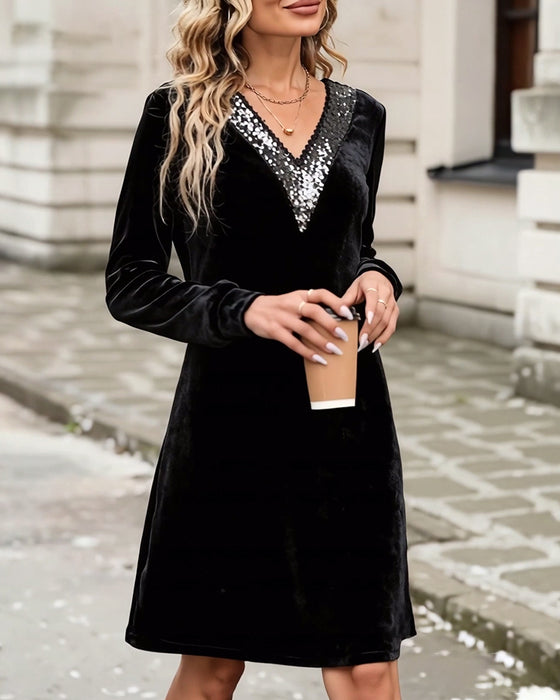 Robe élégante à col en V et sequins
