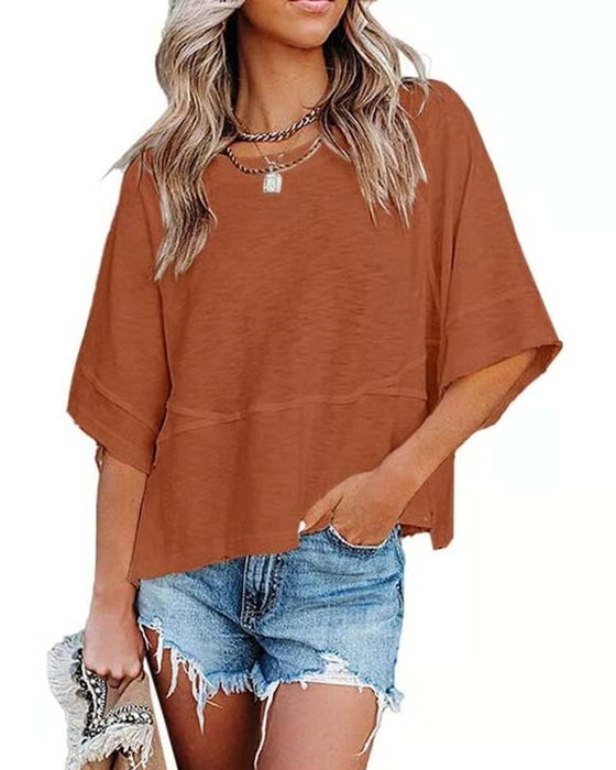 T-Shirt Panneau Unie Manche Évasée