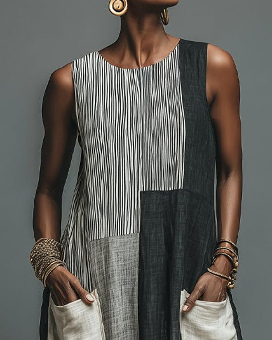 Robe Patchwork Sans Manches Bloc De Couleur Maxi