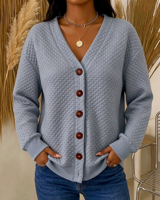 Manteau Uni À Carreaux Manches Longues