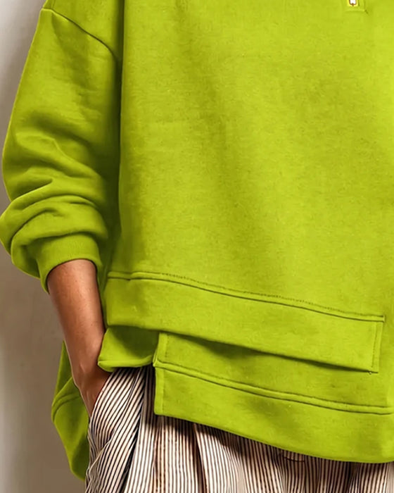 Sweatshirt Col Roulé Fermeture Éclair Irrégulière