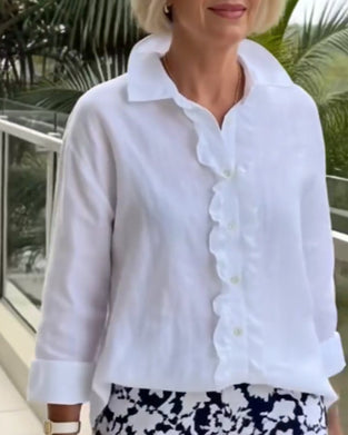 Chemisier À Volants Manches Longues Unie À Col