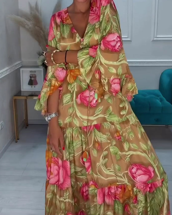 Robe Col V Jupe Ample Florale