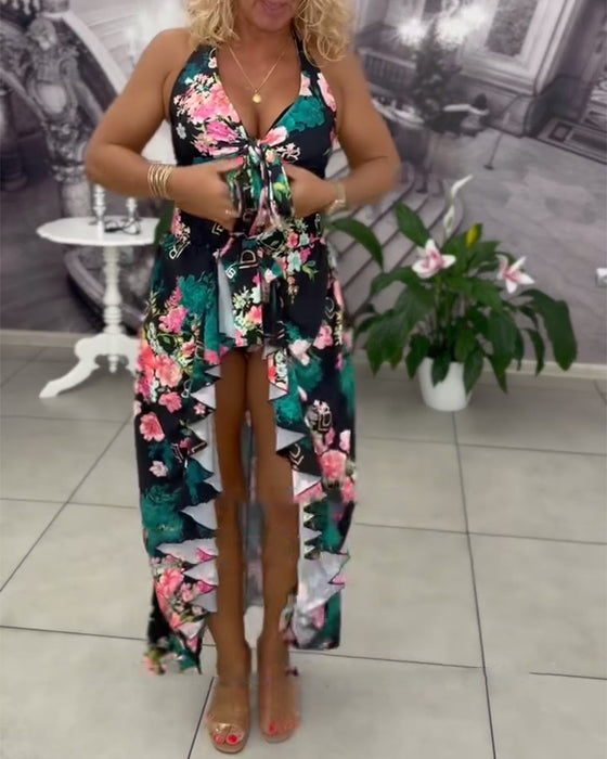 Maillot De Bain Sexy Imprimé Anti UV Trois Pièces