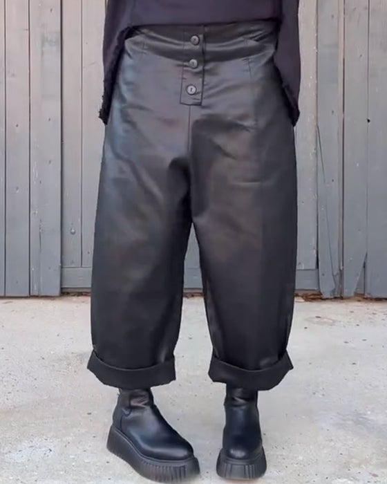 Pantalon Taille Haute Jambe Large Ourlet Roulé