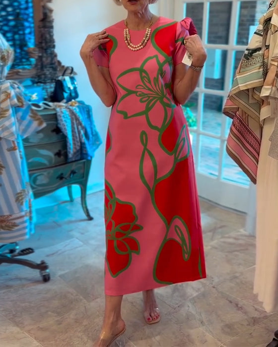 Robe À Bloc De Couleur Imprimé Floral Droite