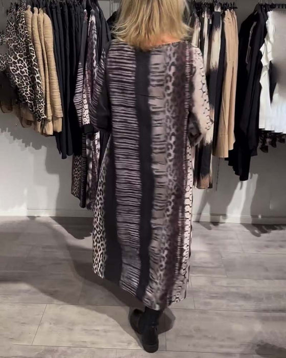 Robe décontractée col V imprimé léopard