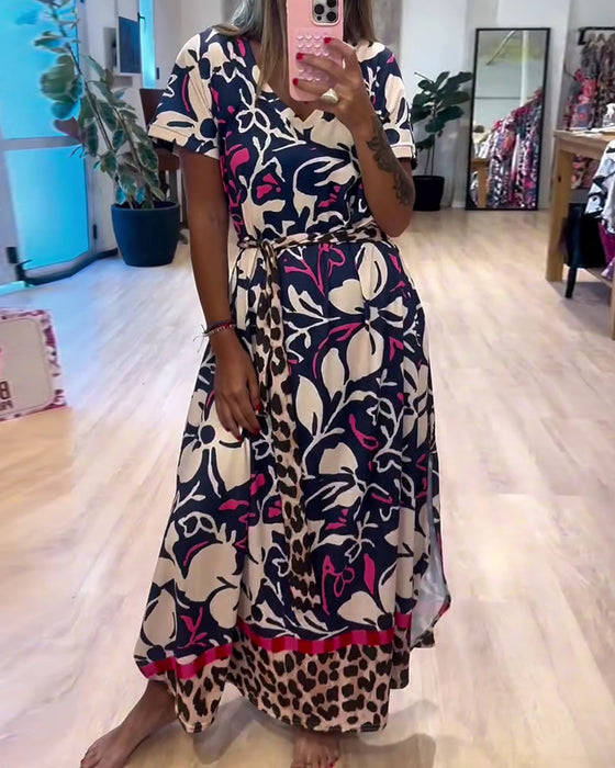 Robe Encolure V Ceinture Nouée Vacances