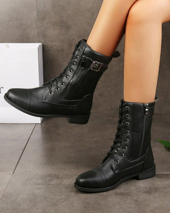 Bottes Femme Bout Rond Fermeture Éclair Latérale Cuir Orthopédique
