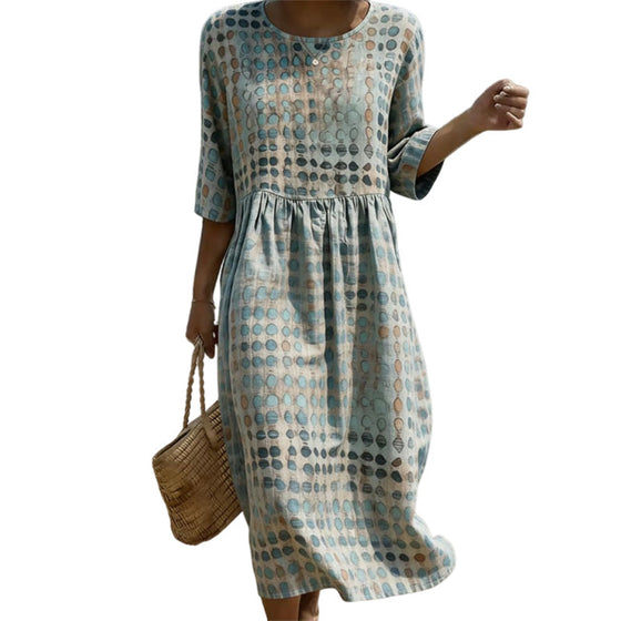 Robe Pois Col Rond Imprimé Demi-Manches