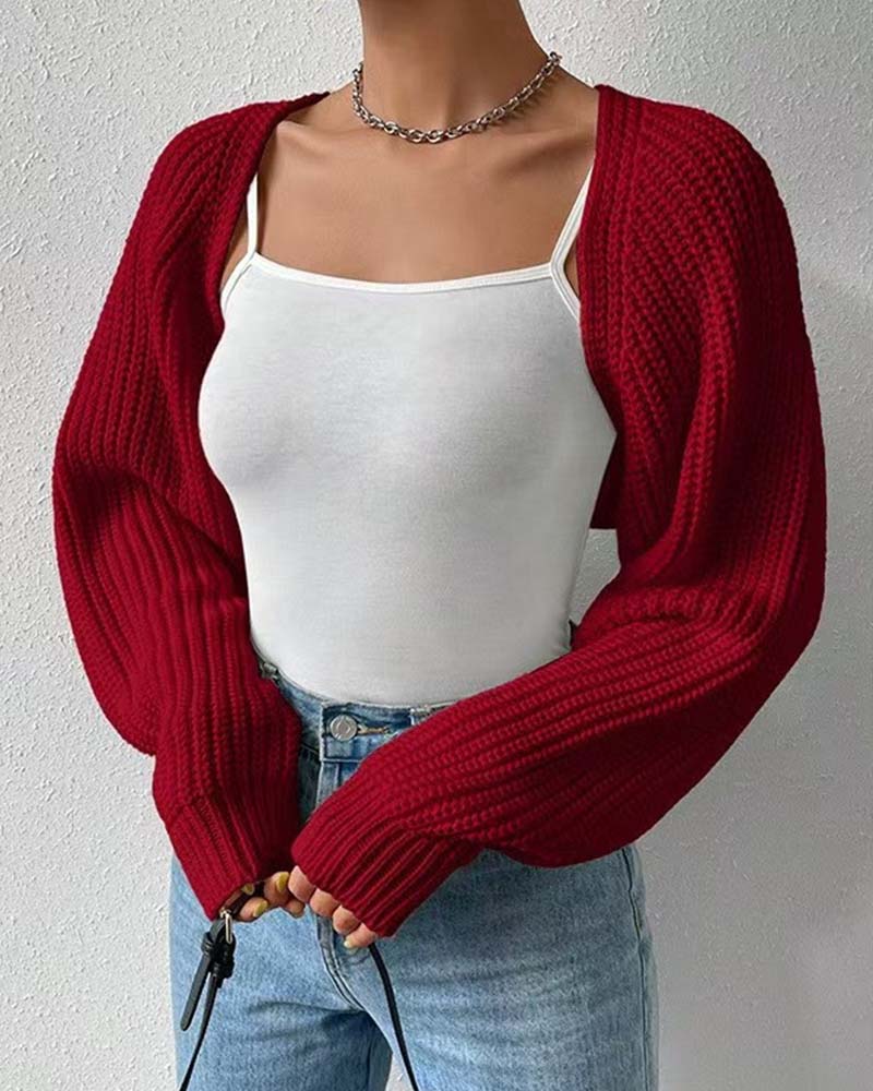 Cardigan Uni Manche Longue Court