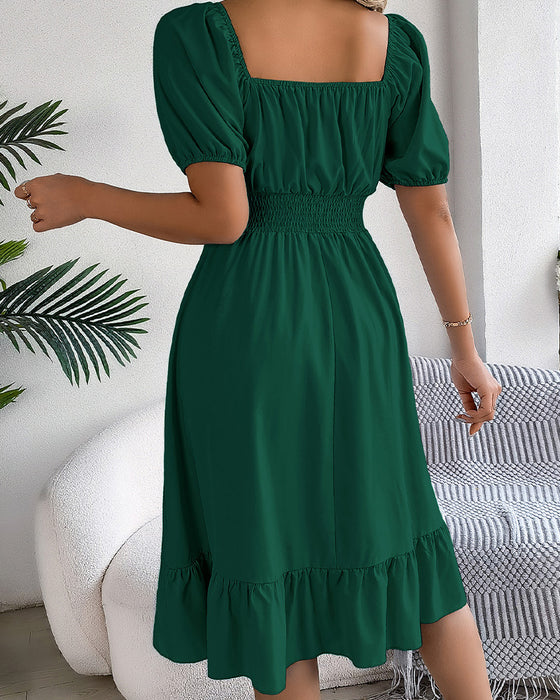 Robe Col Carré Taille Cintrée Volant Ligne A