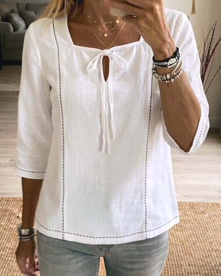 Blouse Col Carré Attache Évidé